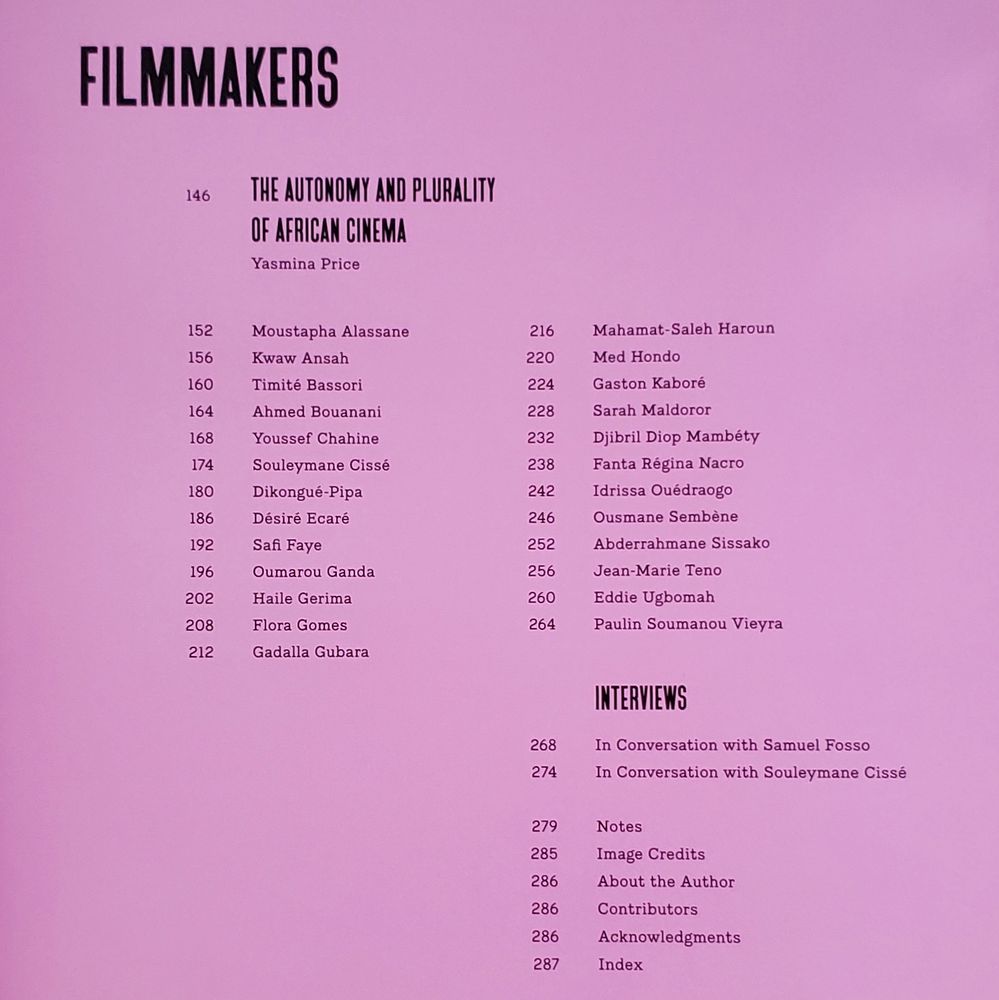 close-up of pages of the opened book, table of contents (features list of filmmakers)