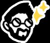 A simplified, emote version of a character. He has short hair, a beard, and round glasses. There are sparkles behind him.