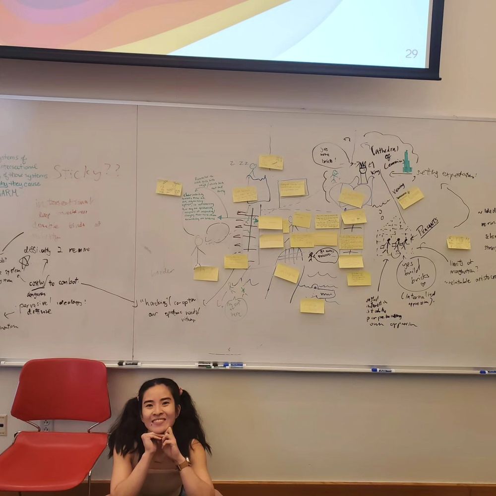 im posing below a whiteboard FULL of scrawls and postits and all my students' inputs!!