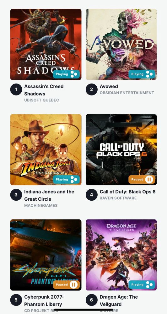 List of games:

Ac shadows
Avowed
Indiana Jones
Black Ops 6 
Cyberpunk phantom liberty
Dragon age veilguard 
