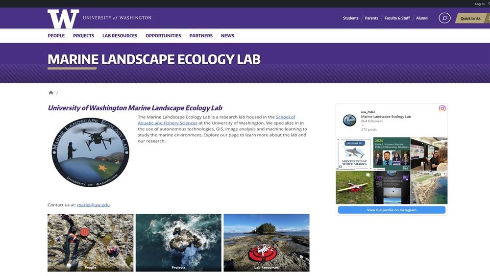 Image of a lab website posted as part of announcing the new site for the Marine Landscape Ecology Lab at the University of Washington. Go to the following link for details https://sites.uw.edu/marlel/
