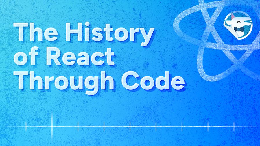 A banner with a timeline graph and the headline "The History of React Through Code"