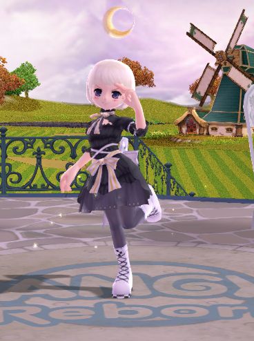 Pangya screenshot featuring nell doing her dynamic idle pose where she salutes while balancing on one foot