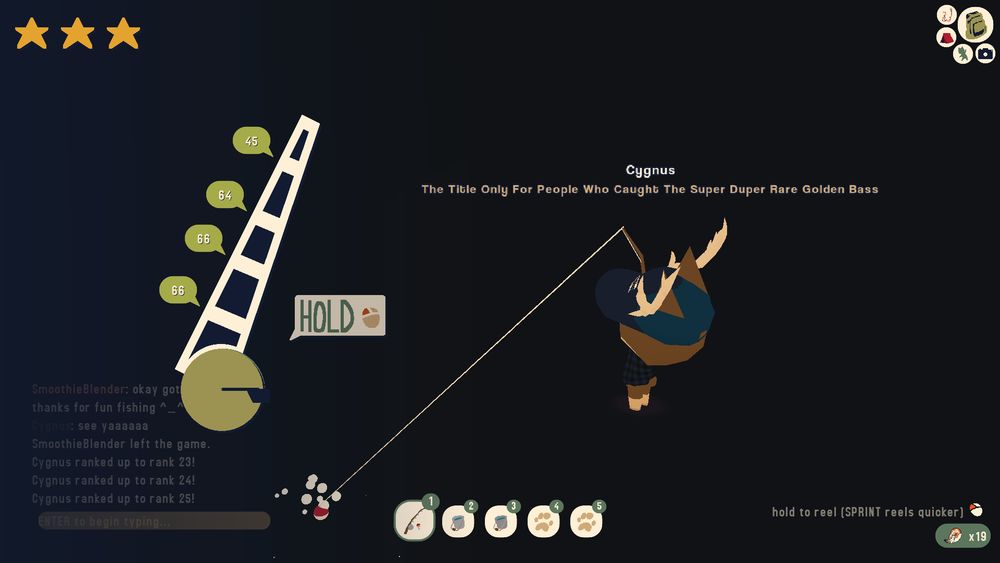 Webfishing Game Screenshot, a picture of a player character fishing inside the void. Player character visibly has antlers and a blue hat and shirt.