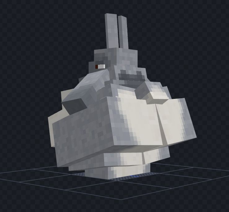 A screenshot of a 'Minecraft' playermodel (an extremely obese anthropomorphic grey rabbit) from behind. Their white-furred ass, each cheek easily a meter wide, is topped with a cute cottontail.