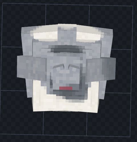 A screenshot of a 'Minecraft' playermodel (an extremely obese anthropomorphic grey rabbit) from above. They are roughly two meters wide from hip to hip, and two meters deep from belly to ass.