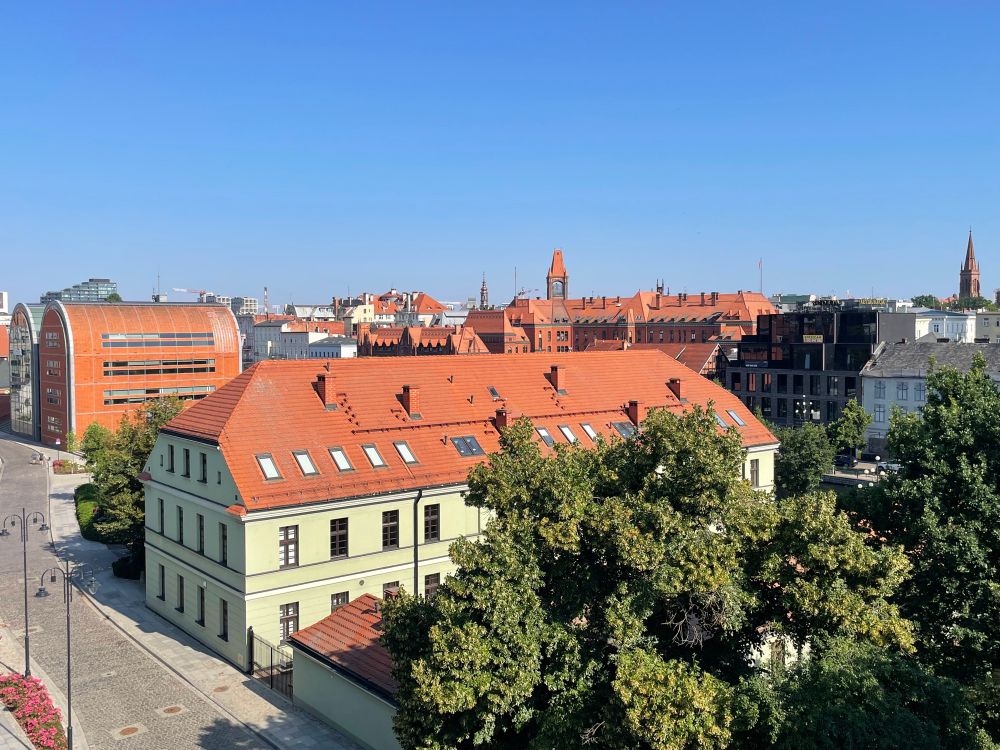 A view of Bydgoszcz Old Town’s rooftops either side of the river Brda. There are Swifts in the sky somewhere! 