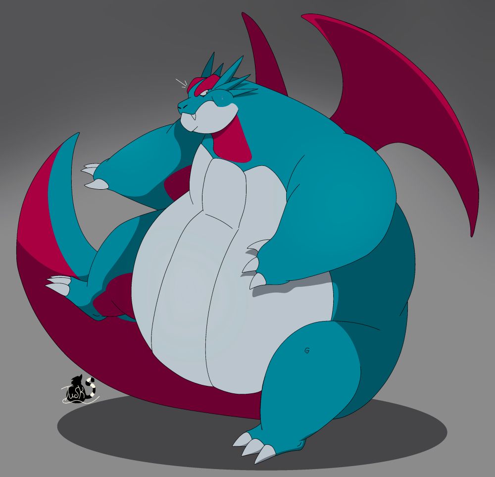 Drawing of a big, chubby, round Salamence.