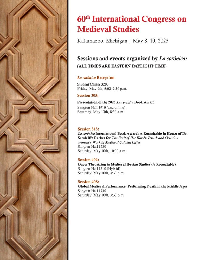 Calendar of events sponsored by La corónica at ICMS 2025