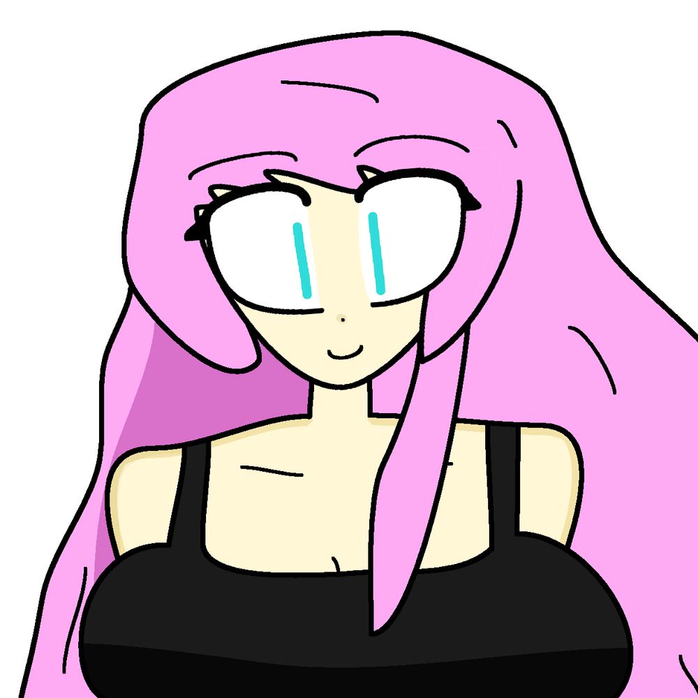 A portrait digital drawing of Luka Megurine wearing a black tank top, smiling. The background is a solid white.
