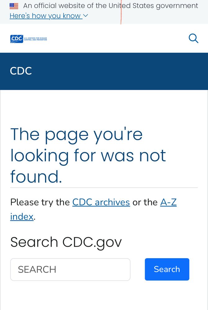 Screenshot der CDC Website mit den allgemeinen Impfempfehlungen der ACIP. „Page not found“