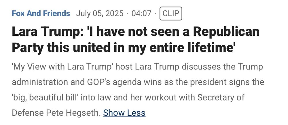 Lara Trump: 'I have not seen a Republican Party this united in my entire lifetime'

'My View with Lara Trump' host Lara Trump discusses the Trump administration and GOP's agenda wins as the president signs the 'big, beautiful bill' into law and her workout with Secretary of Defense Pete Hegseth.