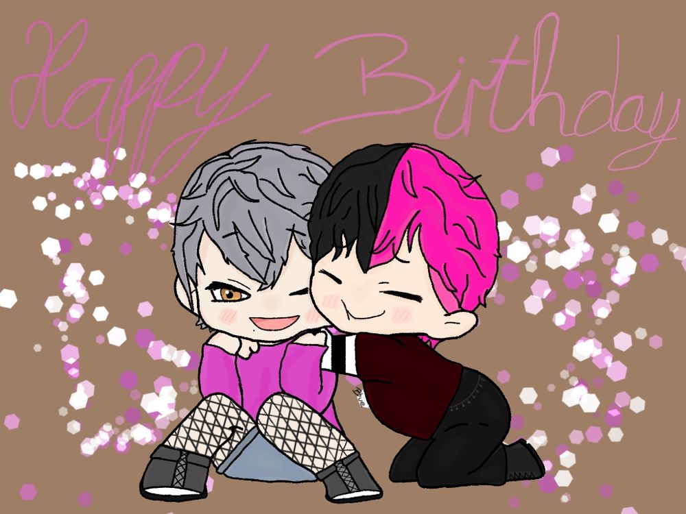 Fanart of Tayycyreon, on the left, with me on the right. On the top it says Happy Birthday 
