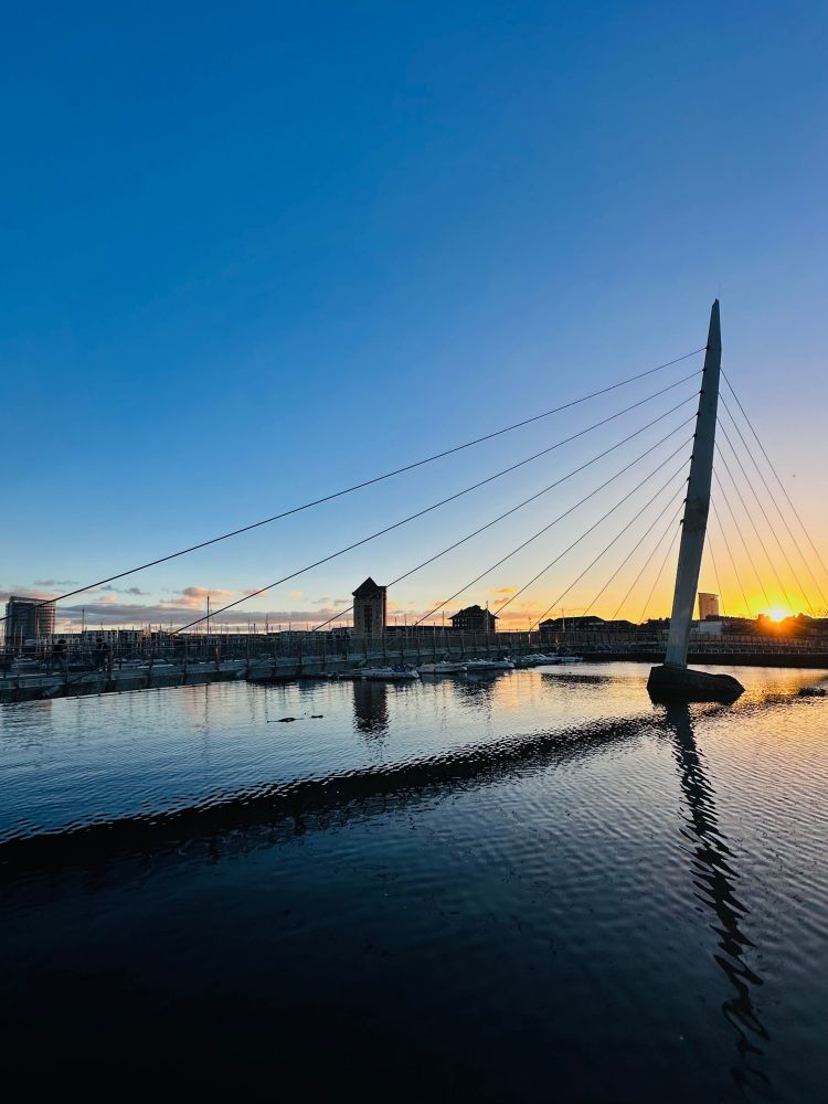 Sunset over the sail bridge. 