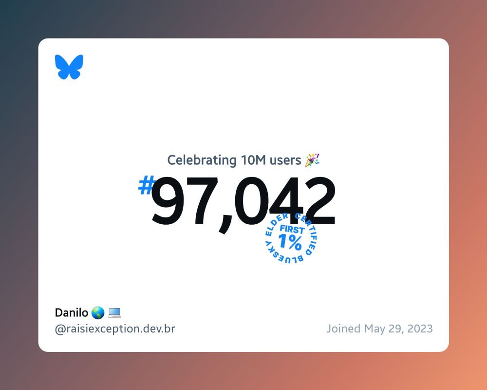 10M users banner celebration. This account is #97,042.
