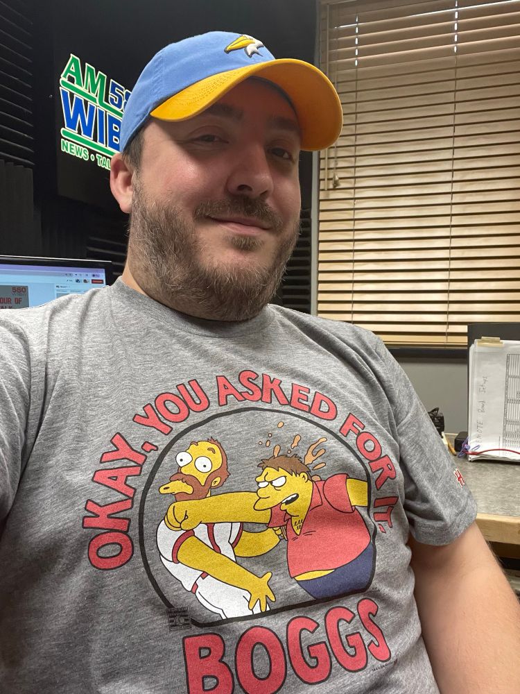 My shirt shows a Simpsons scene with Barney Gumble punching Wade Boggs in the face. The shirt reads, “OKAY, YOU ASKED FOR IT, BOGGS”