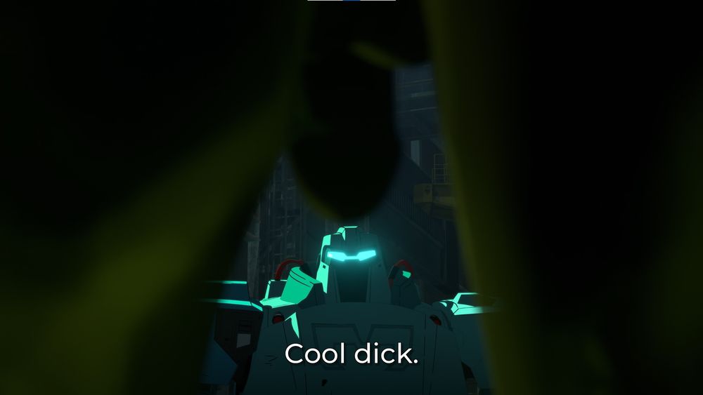 Mechaman complimenting Toxic on his cool dick.