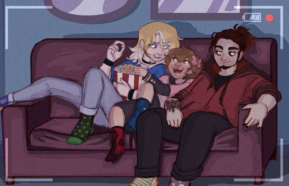 John, tiff, and Vinn are having a movie night. Tiff and Vinn however are talking with popcorn in their mouths throughout the whole thing. They’re all having a wonderful time! 