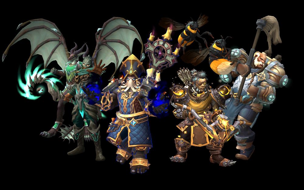 - Dracthyr Devastation Evoker (dragon and visage form)
- Dark Iron Dwarf Shadow Priest
- Earthen Beastmaster (Beekeeper) Hunter with Queen Bees
- Kul Tiran Windwalker Monk