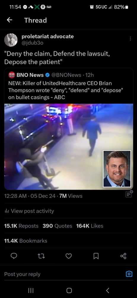 a screenshot of a Tweet that says "Deny the claim, defend the lawsuit, Depose the patient"