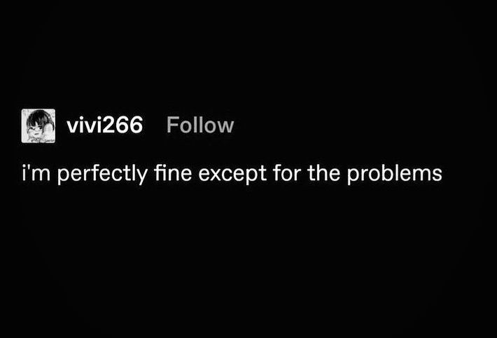 Black background with white text that says I'm perfectly fine except for the problems 