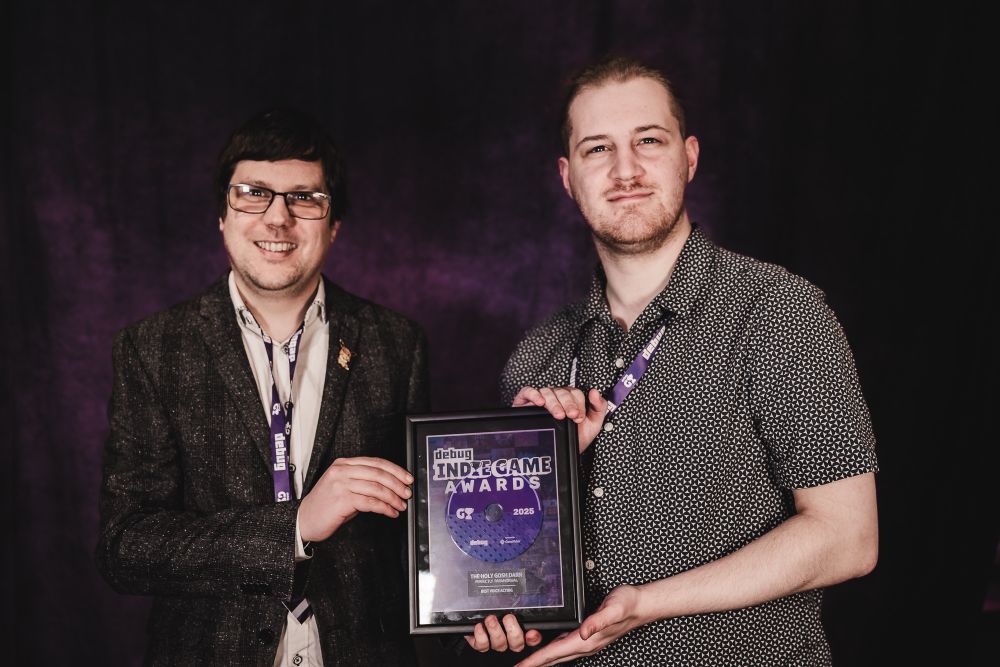 Yogscast Games accept the award for Best Voice Acting at the Debug Indie Game Awards 2025