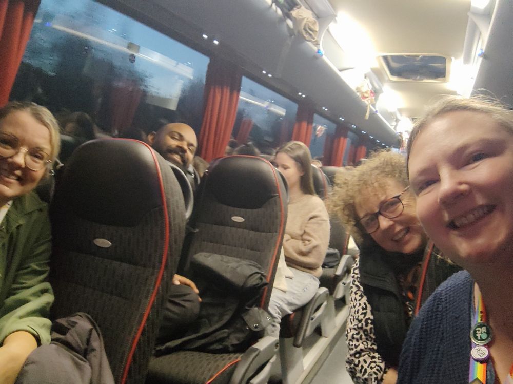 Staff and students on coach