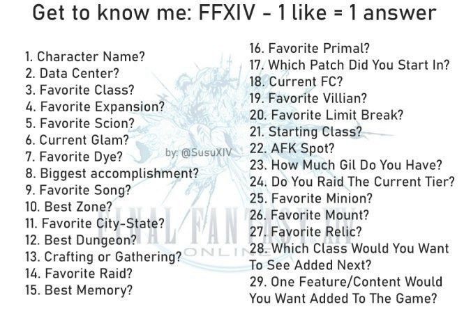 Get to know me FFXIV text image w/ 29 questions