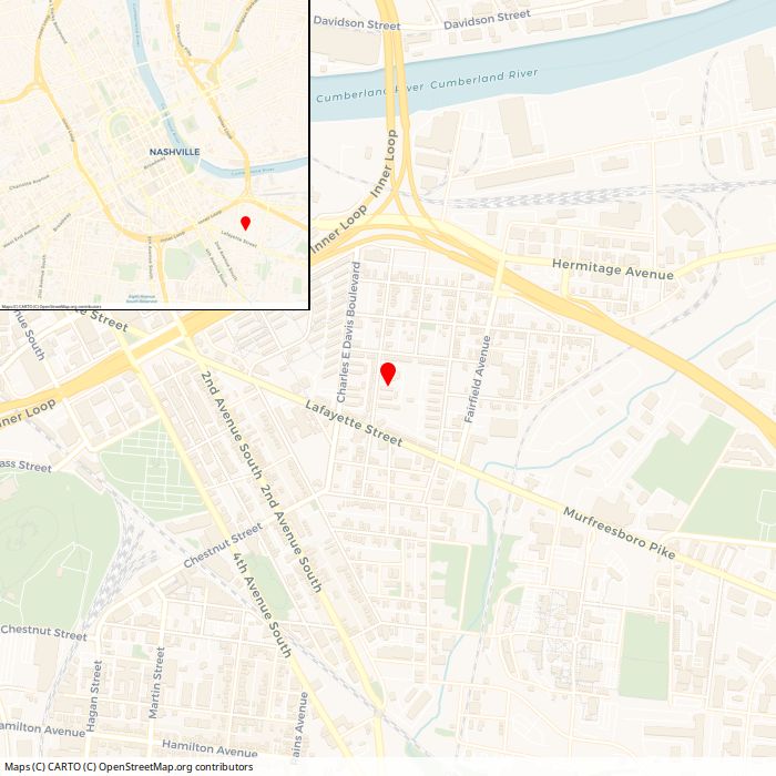 Location of the call shown on a Nashville map