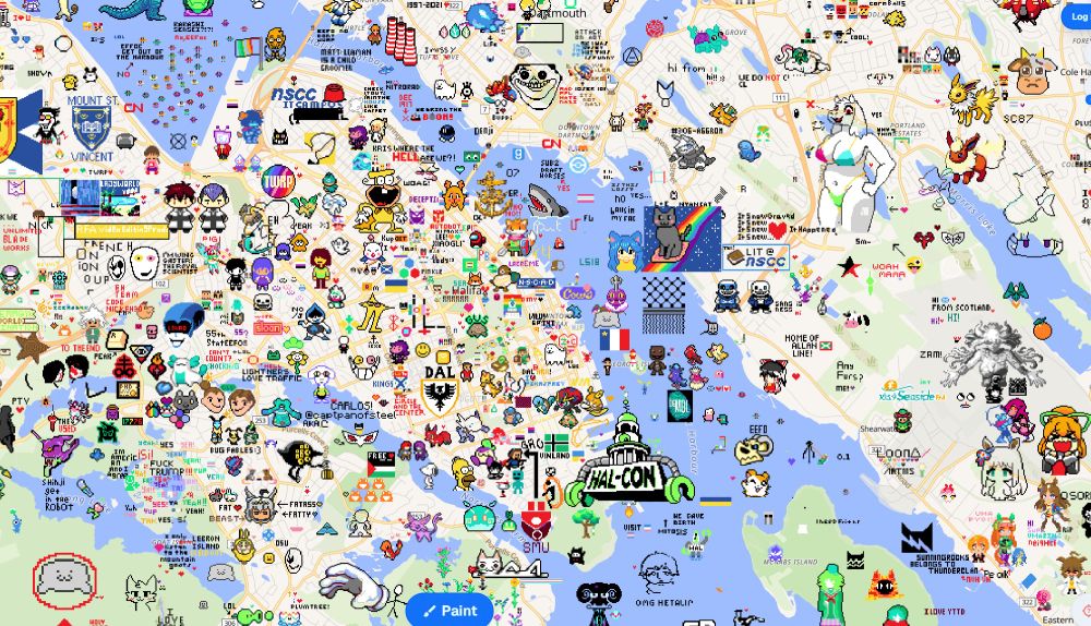 A map of Halifax, Nova Scotia covered in pixel art