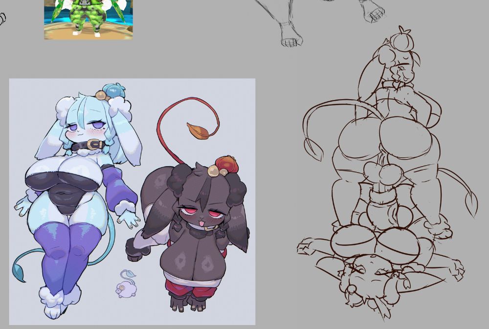 fuggin warm up sketch of rikose's sheep gorls futafied + docking dicks