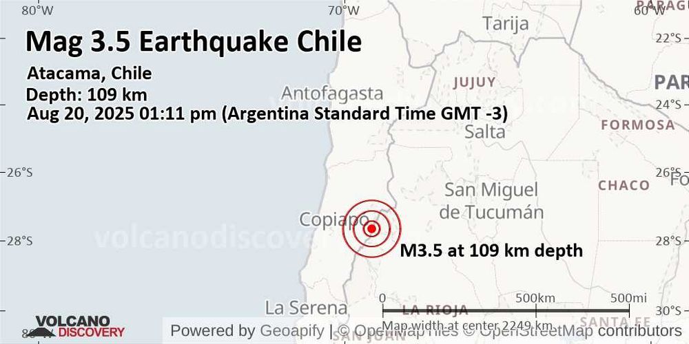 Terremoto leve magnitud 3.5 a 109 km de profundidad 