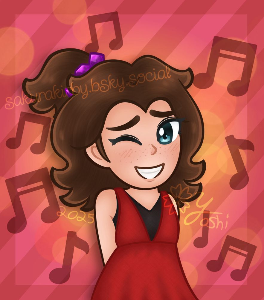 digital art of young Pauline, as she appears in Donkey Kong Bananza
she is winking awkwardly at the camera, with her arms tucked behind her back 
drawn in June 2025