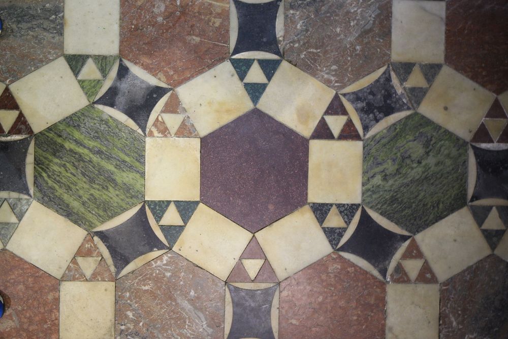 Geometric stone flooring.