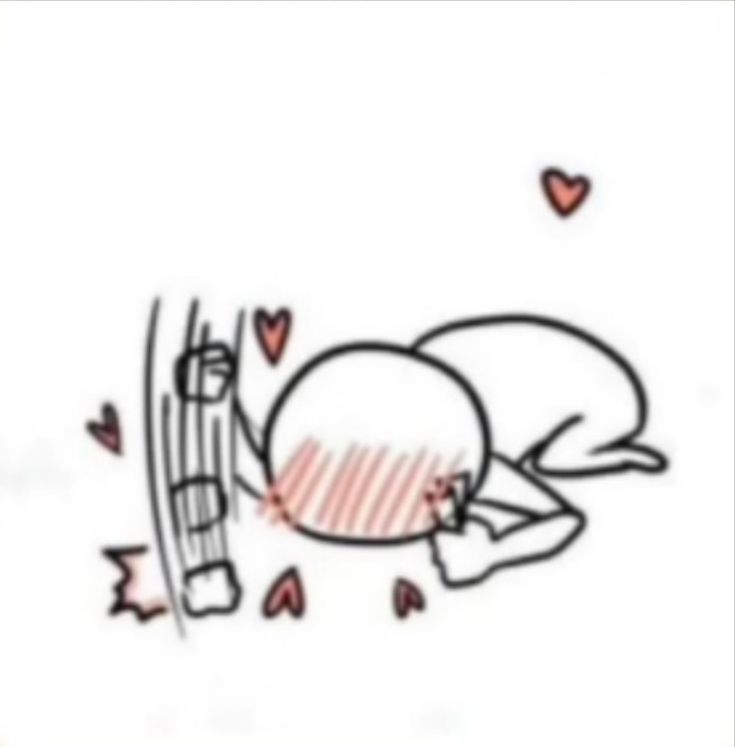 reaction image punching the floor with a red head and love hearts around