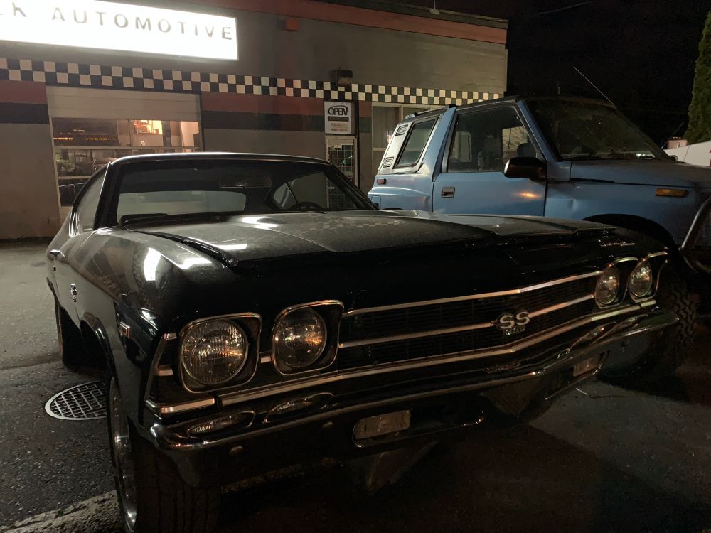 Muscle car front end with “ss” emblem on the grille 