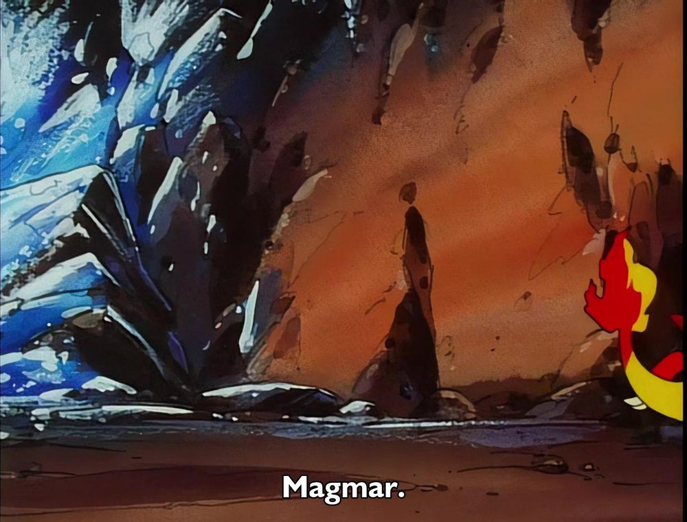 Pokemon - Season 1 Episode 59 - Volcanic Panic (2)
Frame 1449/2420
Caption: Magmar.

Timestamp: 00:13:52.105