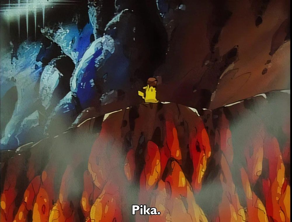Pokemon - Season 1 Episode 59 - Volcanic Panic (2)
Frame 1430/2420
Caption: Pika.

Timestamp: 00:13:42.105