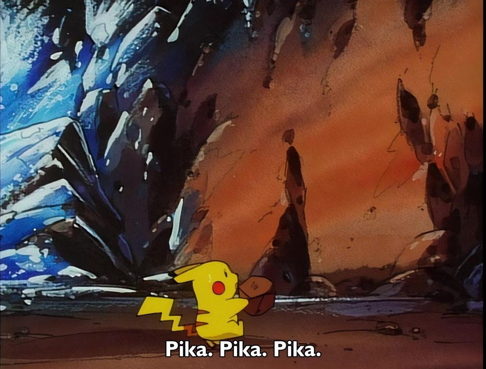 Pokemon - Season 1 Episode 59 - Volcanic Panic (2)
Frame 1458/2420
Caption: Pika. Pika. Pika.

Timestamp: 00:13:56.842