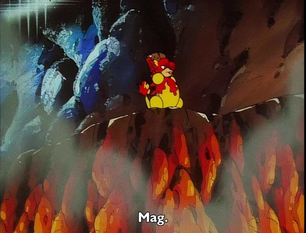 Pokemon - Season 1 Episode 59 - Volcanic Panic (2)
Frame 1434/2420
Caption: Mag.

Timestamp: 00:13:44.211