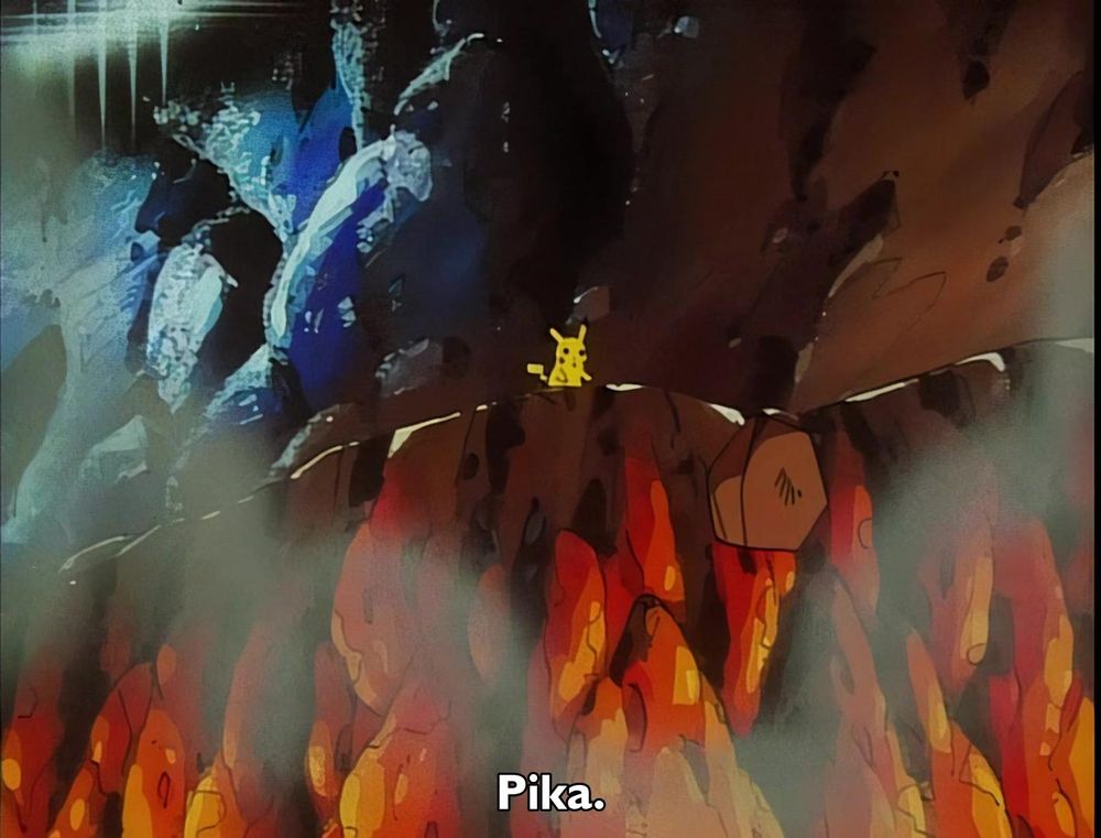 Pokemon - Season 1 Episode 59 - Volcanic Panic (2)
Frame 1431/2420
Caption: Pika.

Timestamp: 00:13:42.632