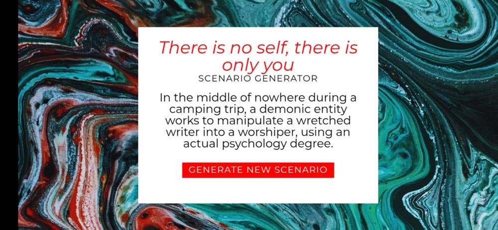 In the middle of nowhere during a camping trip, a demonic entity works to manipulate a wretched writer into a worshiper, using an actual psychology degree.