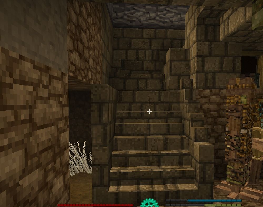 A chiseled mudbrick staircase going into a claystone basement.