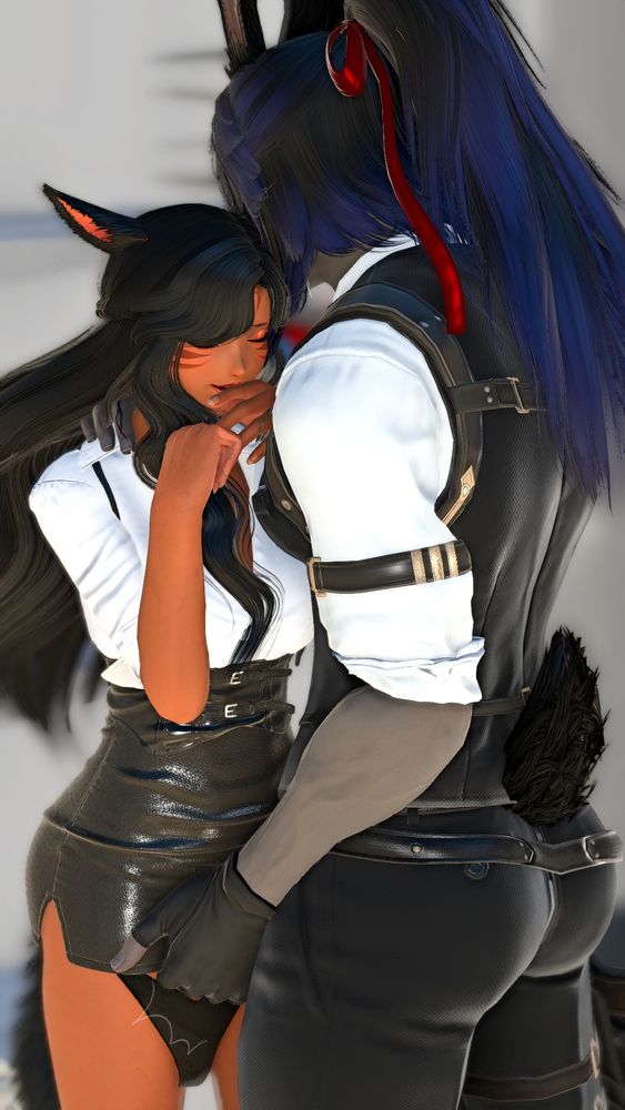 Annette and Ekko, in an office building, are engaging in workplace sexual activity. His hand is under her skirt while Annette tries to keep her voice down, covering her mouth.