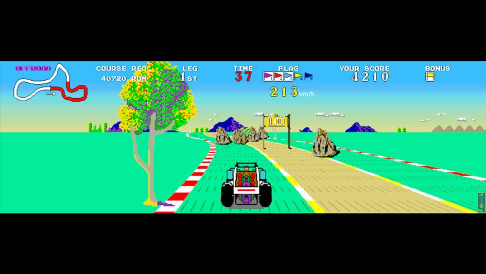 Screenshot from Buggy Boy, arcade version, 1985. 