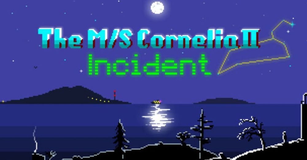 Title screen from The M/S Cornelia II Incident, a point and click game made by Matias Ekebom.