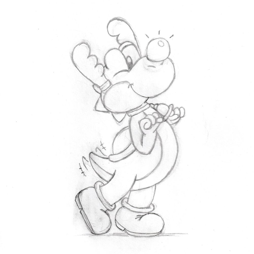 A drawing of Yoshi (Reindeer) from Mario Kart Tour, in a cute pose
