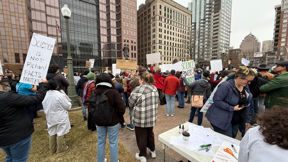 Photo of many people at a rally in front of a government building