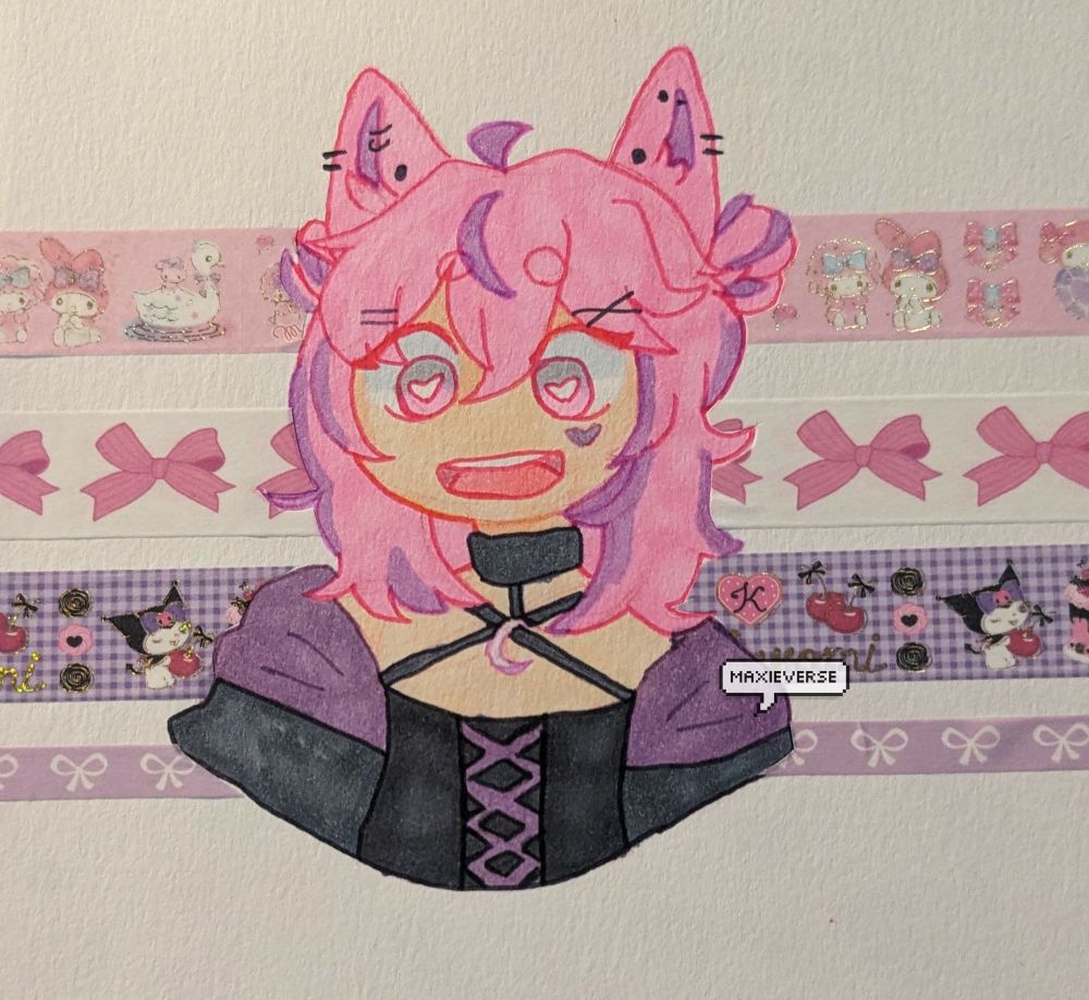 A traditional bust artwork of a chihuahua kemonomimi boy belonging to DistantEchos. The artwork uses alcohol markers, fineliner pens and washi tapes. 