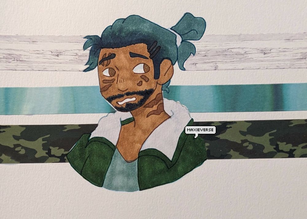 A traditional bust artwork of an OC belonging to XanthouranSong. The artwork uses alcohol markers, washi tapes and fineliner pens. 